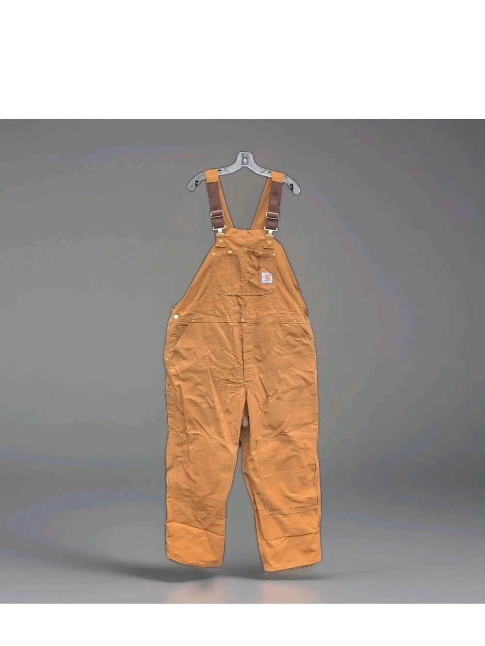 Vintage Carhartt Duck Bibs 46x30 Brown Double Knee Unlined Work Overalls R01 USA